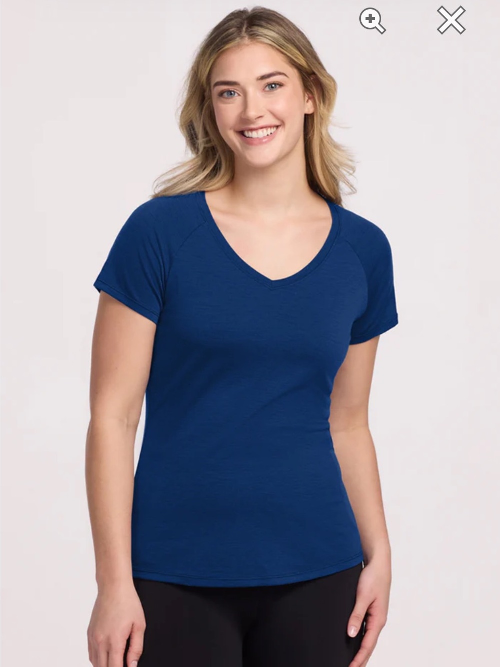 Woolx Mia Women's Merino Wool V-Neck Short Sleeve Tee in Blue
